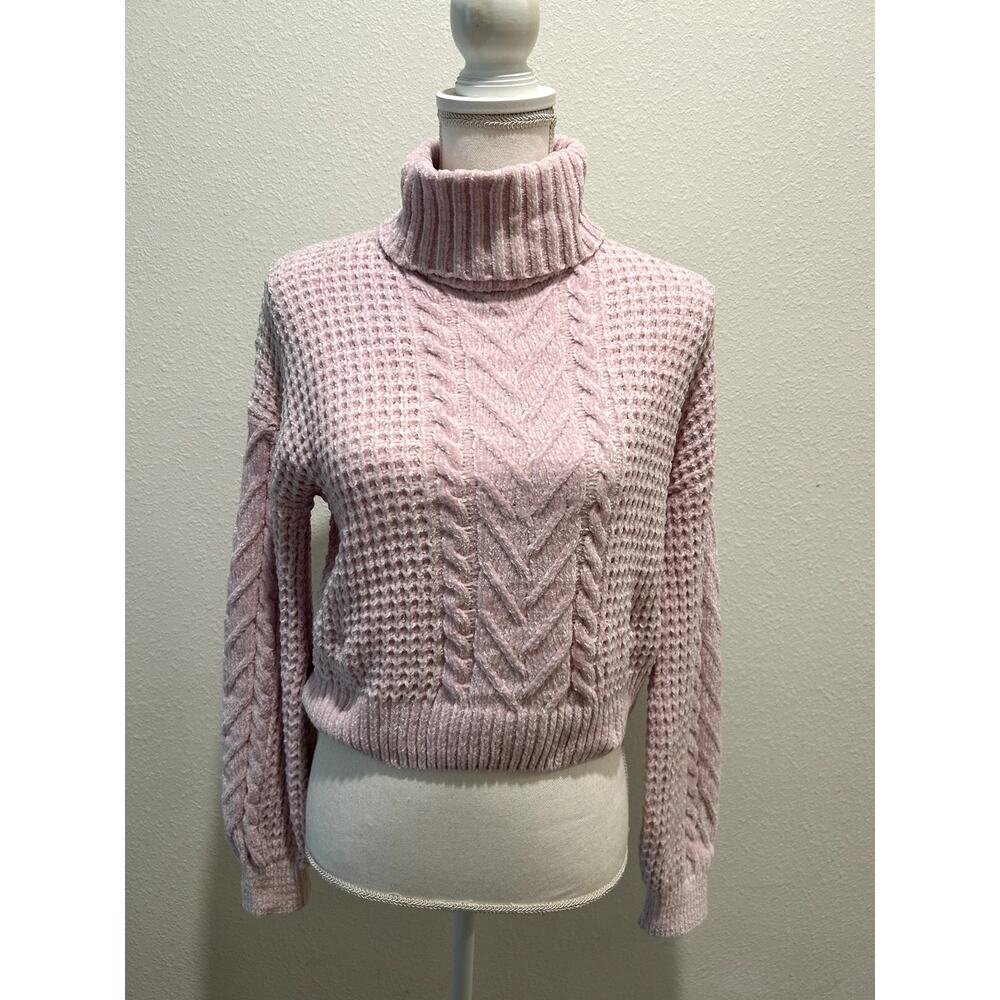 Hippie Rose Juniors Turtleneck Cable-Knit Sweater Lilac Blush Size Small New B57
